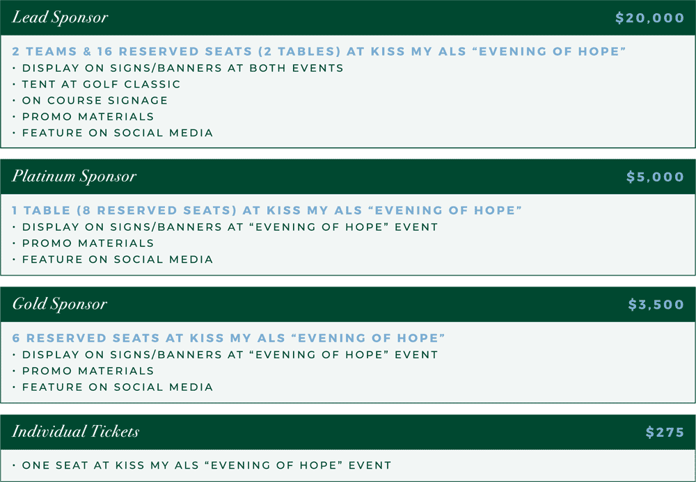 2026 Kiss My ALS Gala sponsorship opportunities